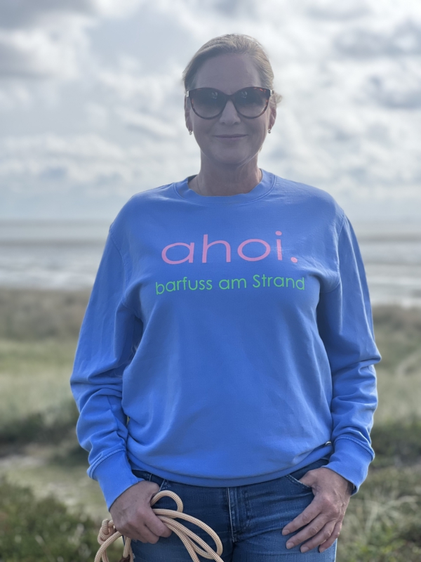 Sweater JONA „ahoi.“ in dyed swimmer blue (unisex) – Bild 2