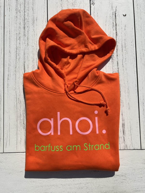 Hoodie LUCA „ahoi.“ in bright orange (unisex) – Bild 5