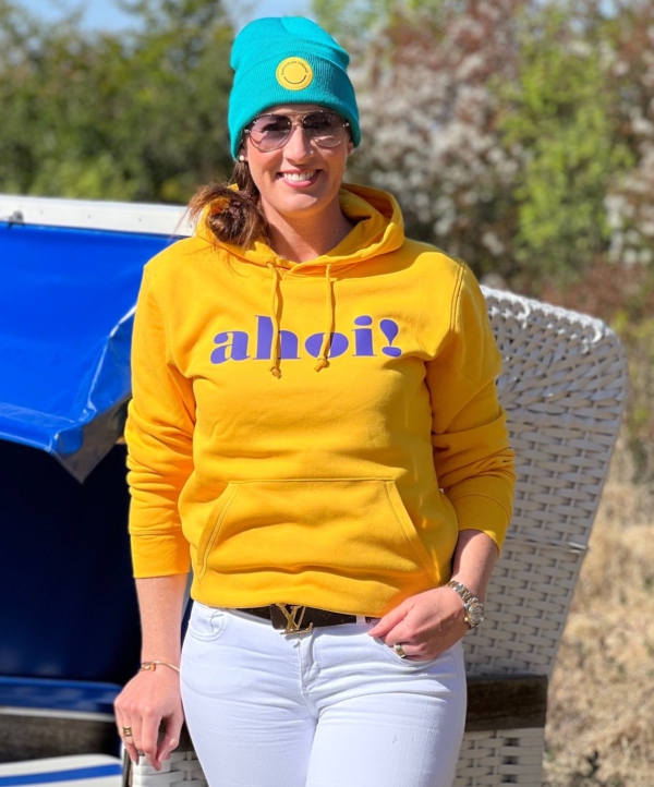 Hoodie LUCA „ahoi!“ in spectra yellow (unisex)
